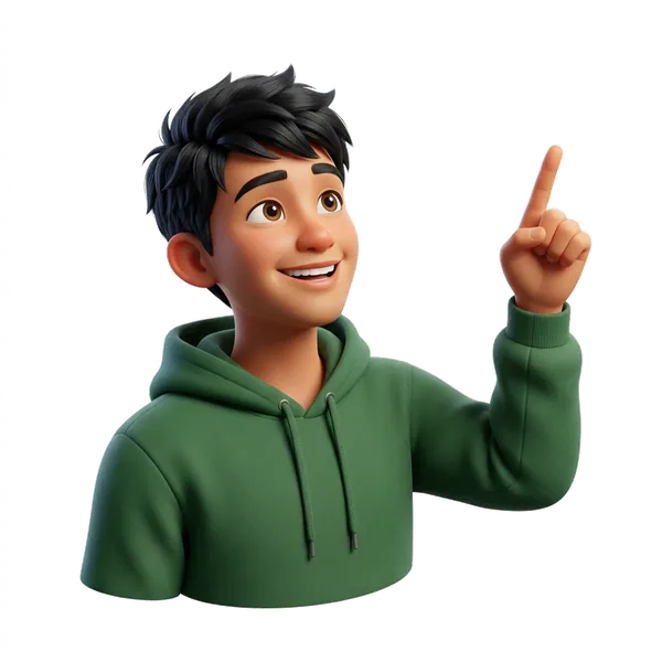 3D Mascot pointing up